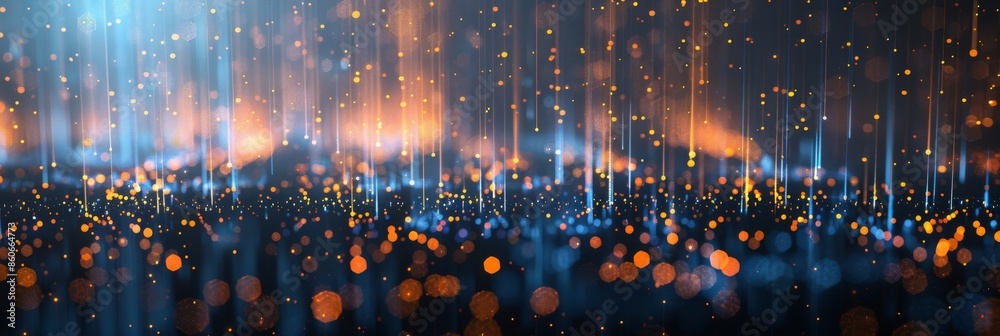 Fototapete Abstract digital background with glowing lights and cityscape, data transfer concept. representing the power of technology in the style of data science.