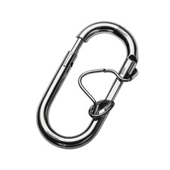 High-quality metal carabiner clip for hiking, climbing, and outdoor activities. Durable and secure for various applications and gear attachments. transparent background