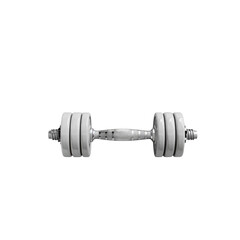 High-quality silver dumbbell isolated on a white background, perfect for fitness, gym, and weightlifting themes. transparent background