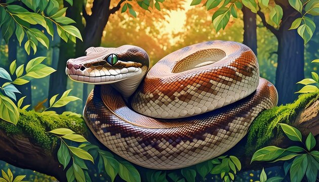 The Amazon tree boa is a member of the Boidae family of nonvenomous constrictors. Corallus genus boas are native to Central America, South America, and the West Indies.