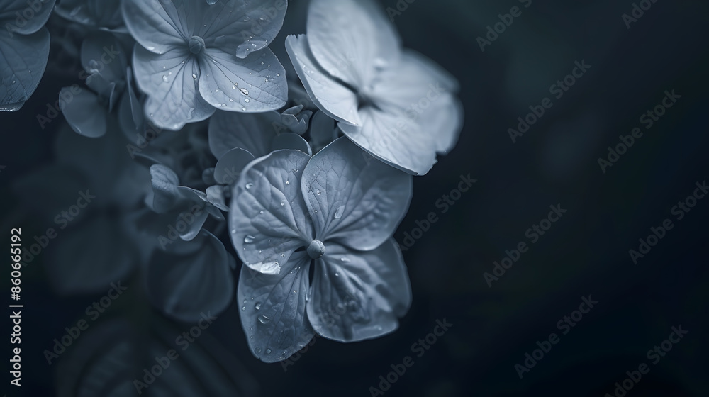 Poster hydrangea flower on a dark background closeup soft selective focus delicate floral background toned 