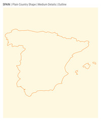 Spain plain country map. Medium details. Outline style. Shape of Spain. Vector illustration.