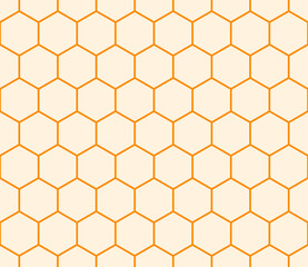 Geometric shapes background. Orange color on matching background. Simple hexagon pattern with bold cells. Hexagonal cells. Seamless pattern. Tileable vector illustration.