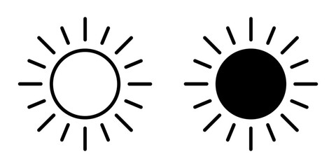 Sun icon, sun symbol isolated on white.