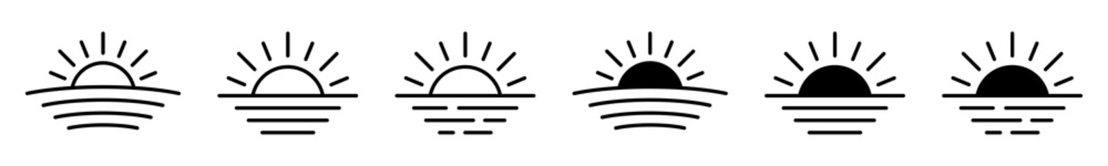 Sunset icon, sunrise icon. Sun, rise symbol. Morning icon.