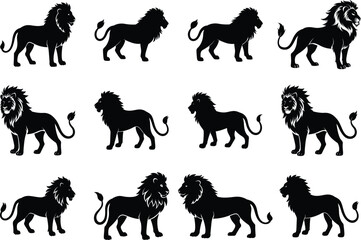 Lion silhouette vector collection set. isolated on white background