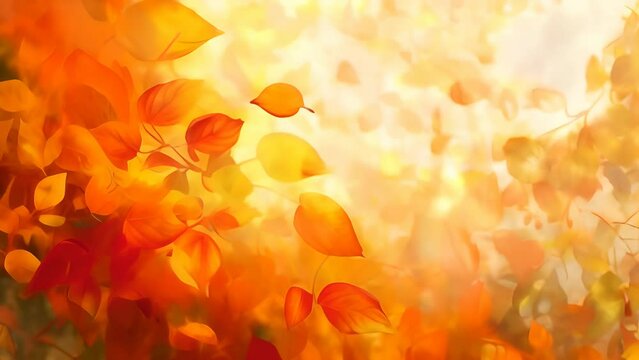 Autumn postcard with orange leaves on a yellow background