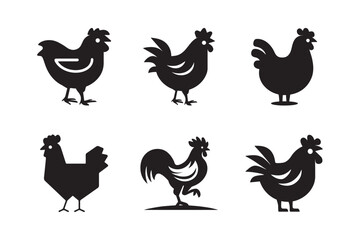 Set of icons chicken, vector graphics on white background.