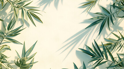 Green palm leaves frame on white background