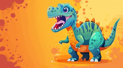 Obraz premium Cute cartoon dinosaur with bright colors. Perfect for children's book illustrations, game assets, and more.