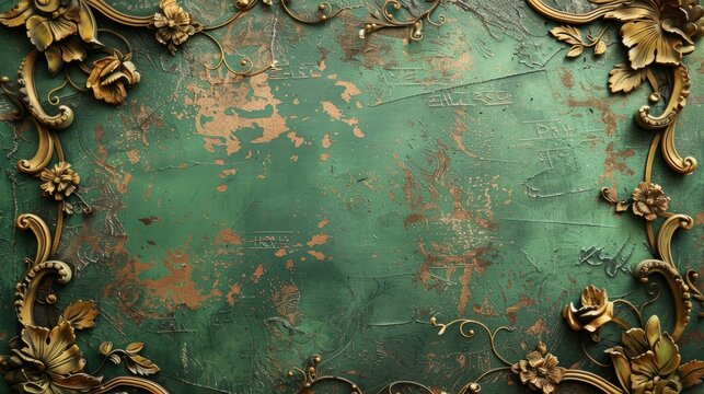 Vintage green invitation with gold floral detail