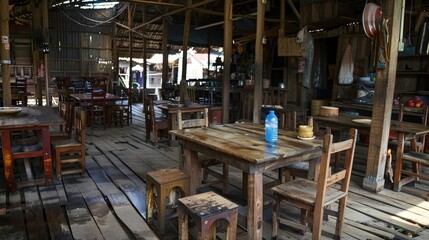 Authentic Vibes: Rustic Tables in Isaan Markets Captured in Ultra Photo Realistic Style