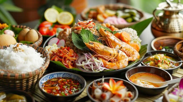 Authentic Northeastern Thai Cuisine: Detailed Culinary Techniques in Warm Tones - Ultra Realistic Food Photography