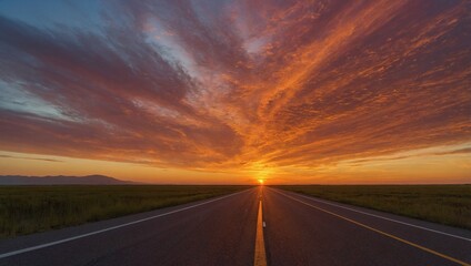 A long empty road in a beautiful sunset time