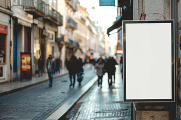 Urban Street Mockup of 9:16 Poster, Ideal for Presentation, Featuring Cityscape Background and Public Exposure