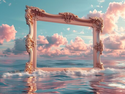 frame deep clouds background pink color chaotic sea setting alternative reality filling glorified pastel blue dimensions