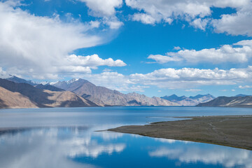 Pangong Lake, a high-altitude lake in the Himalayas, Ladakh, mountain, India