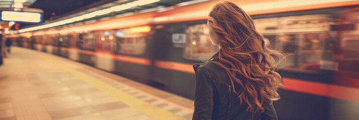 A passenger waits on the arrival platform of a subway train