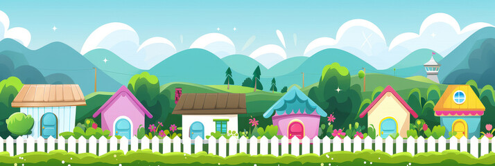 Cartoon banner with neat town houses