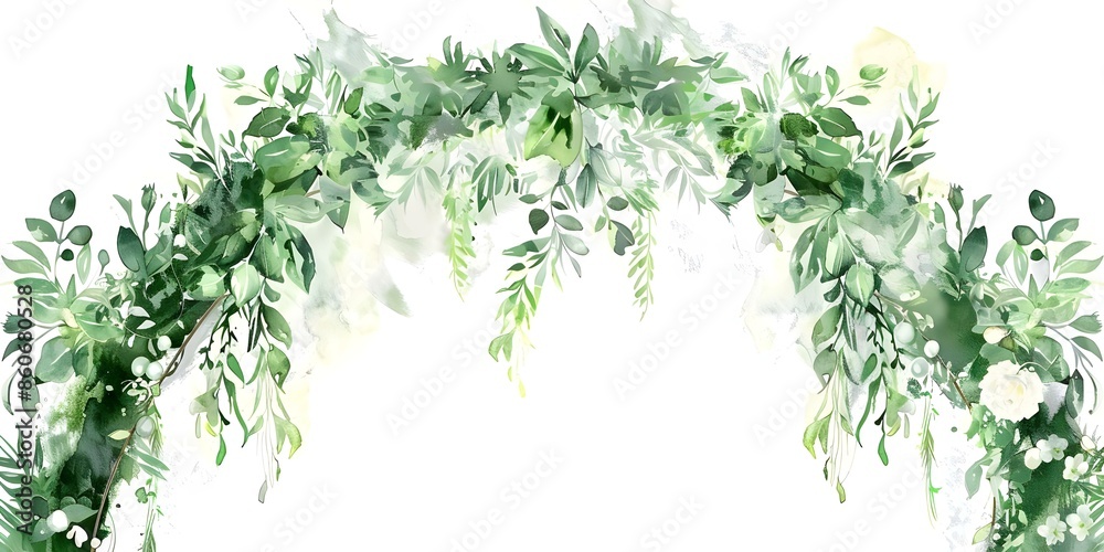Wall mural watercolor wedding arch design with greenery and flowers for rustic invitations. concept wedding inv - Wall murals