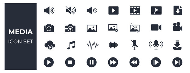 Media icon set. audio and video icon set