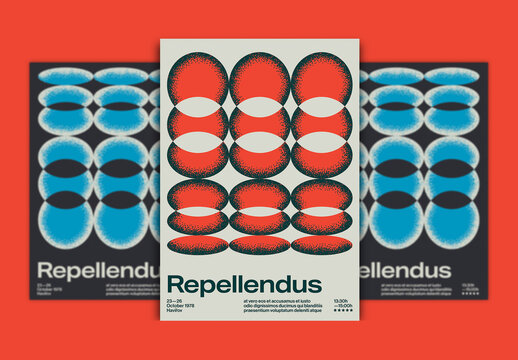 Vintage Poster Layout Design with Stipple Geometric Forms