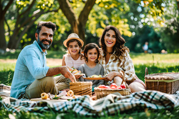 Famille pique niquant dans un parc