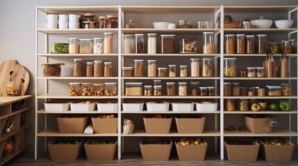 Obraz premium home storage area organize management home interior design pantry shelf and storage for store food and stuff in kitchen home design concept