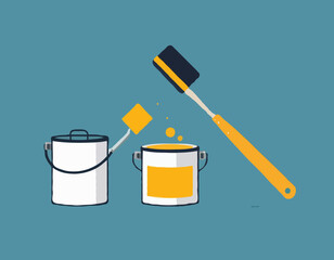 Vector icon. Paint can and paint roller