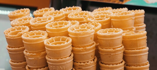 Stack Of Empty Ice Cream Cones Close-Up Color