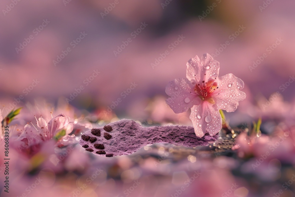 Poster a close-up view of a flower with water droplets glistening on its petals, ideal for use in nature-in