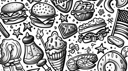 Black and white fast food pattern.