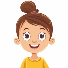 Cute Cartoon Girl with Brown Hair and Freckles - Illustration of Happy Child
