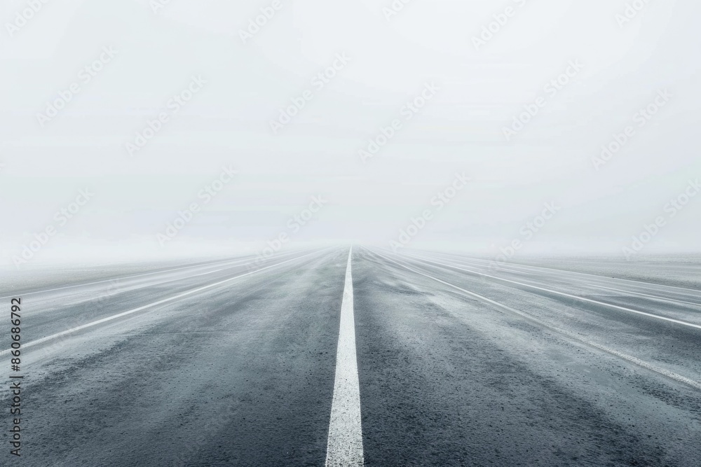 Aufkleber A close-up shot of a wet road with a single line of white lines, perfect for use in travel or infrastructure-related contexts