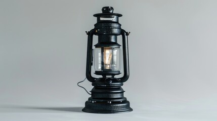 A black lantern with a glowing light on top, often used for outdoor or nighttime scenes