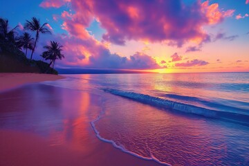Mesmerizing tropical beach sunset with vibrant sky reflections