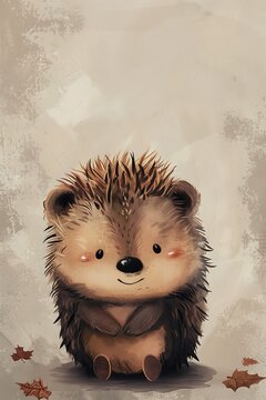 hedgehog sitting ground leaves background uncanny smile greeting warmly fluffy blush madly grinning badger slightly buck toothed