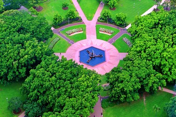 Fountain in Hyde Park Sydney aerial view