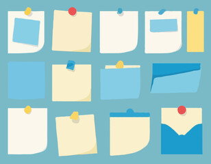 Blue vector post note set. Post-it collection