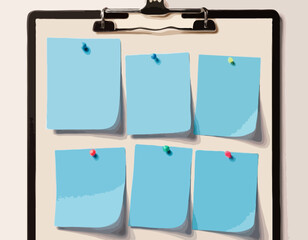 Blue vector post note set. Post-it collection