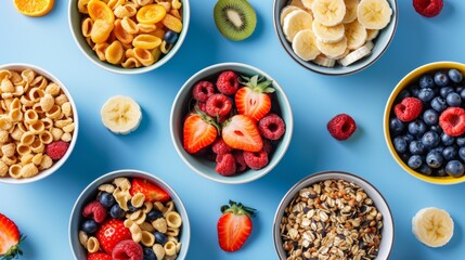 Fototapeta premium Healthy Breakfast Bowls with Fruits and Cereals