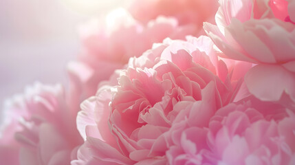 Delicate blooming festive peony roses light pink flower background blossoming soft rose flowers bouquet floral card selective focus shallow DOF : Generative AI