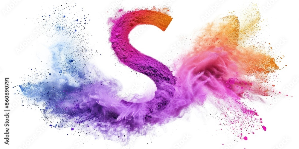 Poster A creative and artistic display of colorful powdered letters on a white background, ideal for use in graphic design projects or as a decorative element