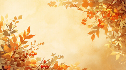 Autumn leaves and berries in soft sunlight