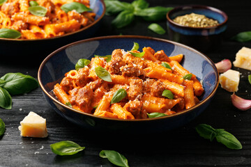 Homemade sausage and fennel pasta with cream tomato sauce