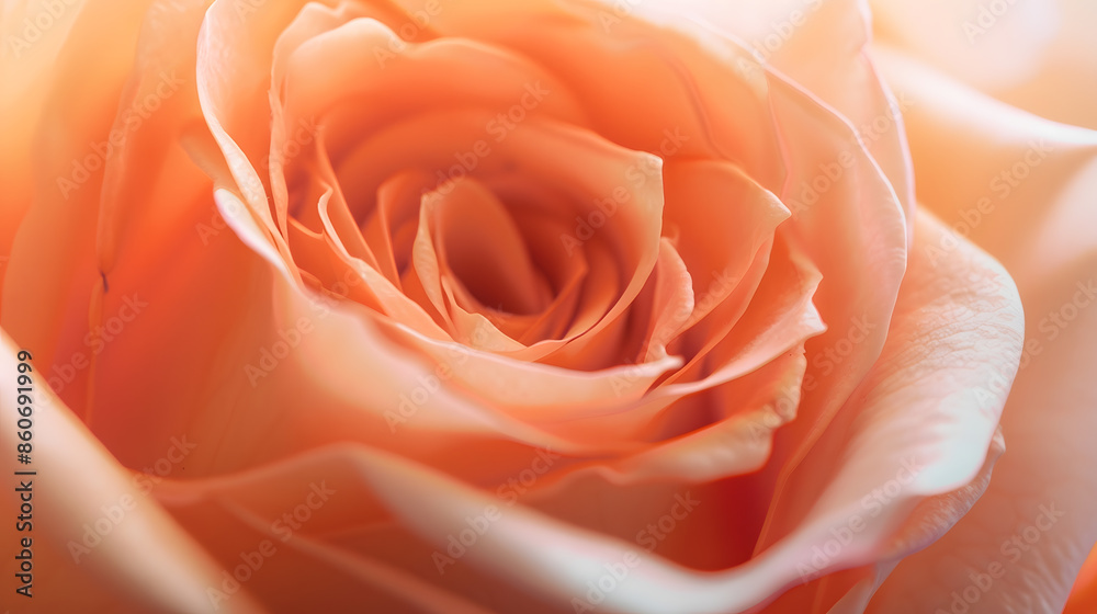 Poster rose flower closeup macro natural background soft focus peach fuzz trendy color of the year 2024 : g