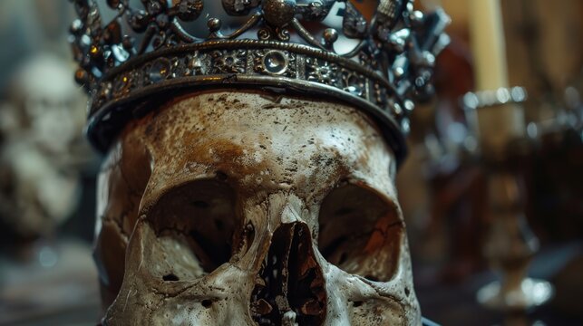 A skull wearing a crown, symbolizing power and royalty