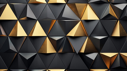 Fototapeta premium Triangular geometric black and gold background luxury elegant wallpaper design blank banner, 