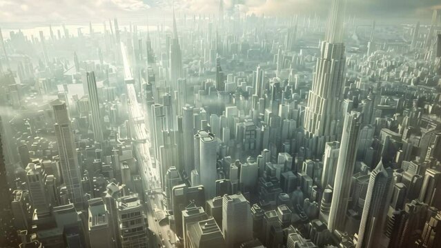 Overhead perspective of a dystopian city featuring towering skyscrapers and a dense urban landscape, Craft a dystopian cityscape where binary algorithms reign supreme