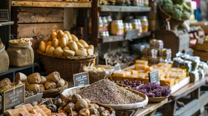 Fototapeta premium Rustic Market Stall with Assorted Natural Products